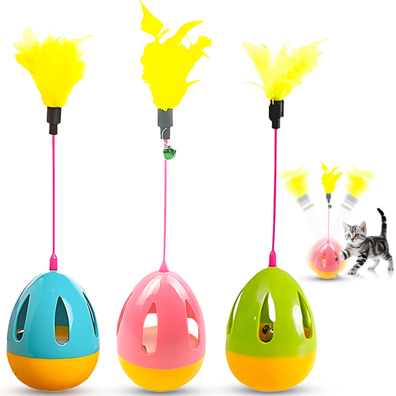 Cat Feather Tumbler with Bell for Self-Entertainment, Boredom Relief, Slow Feeding, Teasing Stick, Cat Toy for Pets, Kittens