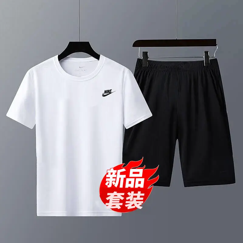 Nike Nike White Small Label Short Sleeve Loose shorts Five-Point Pants Two-piece set Men's 25 Summer Training Basketball Suit
