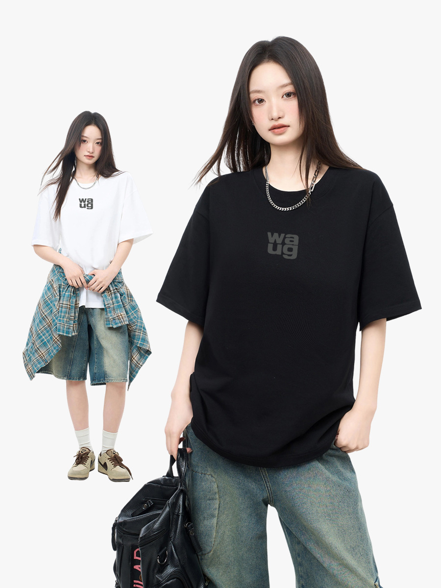 Summer women's 230g cotton short sleeve T-shirt women wang simple style Joker basic casual clothes top women