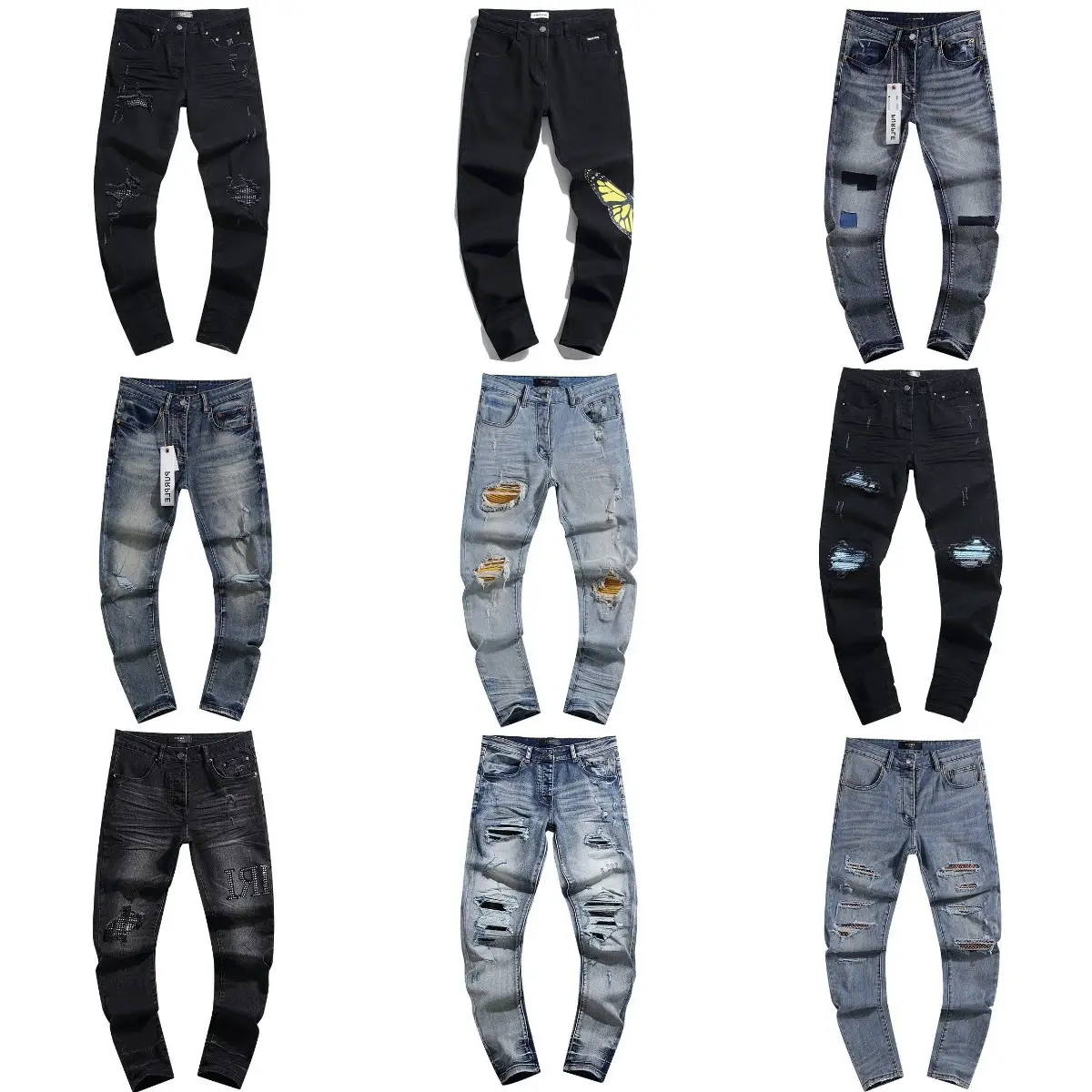 Purple Brand Cross-Border Splash Print Trendy High Street Retro Ripped Casual Trendy Unisex Denim Pants