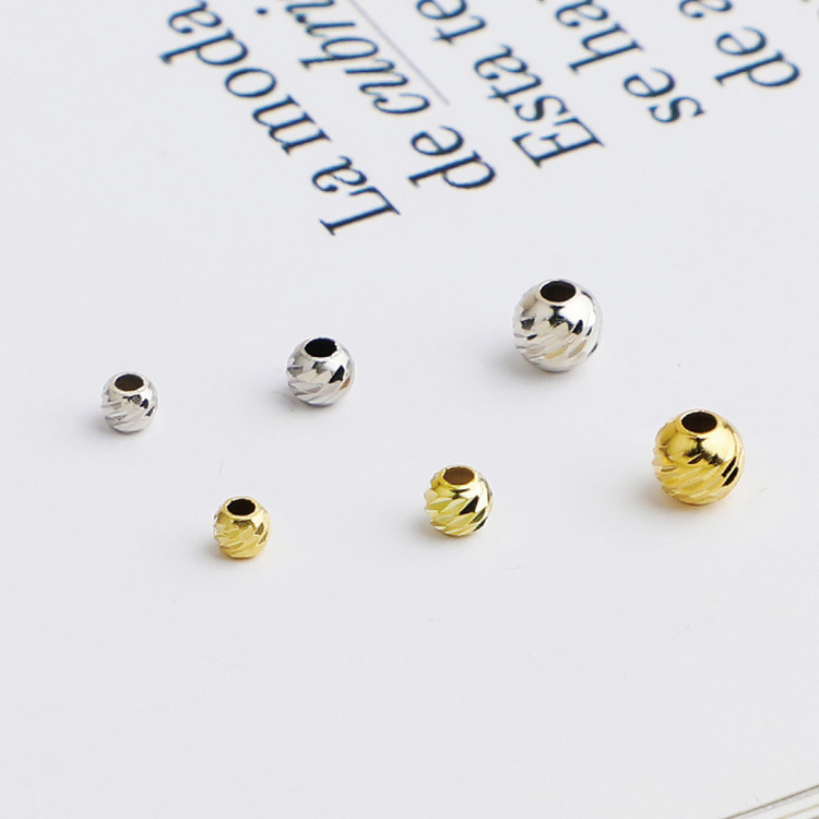 S925 Sterling Silver Gold-Plated Car Flower Beads Oblique Cut Spacer Beads DIY Beaded Bracelet Necklace Round Beads Loose Beads Jewelry Accessories