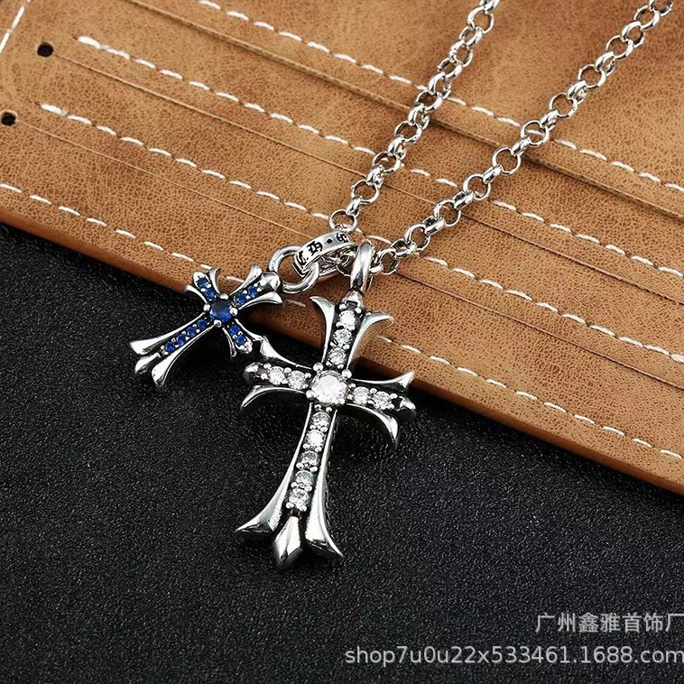 CH CROZA New Double Color Diamond Cross Retro Necklace Internet Celebrant Explosions Jewelry Fashion Necklace