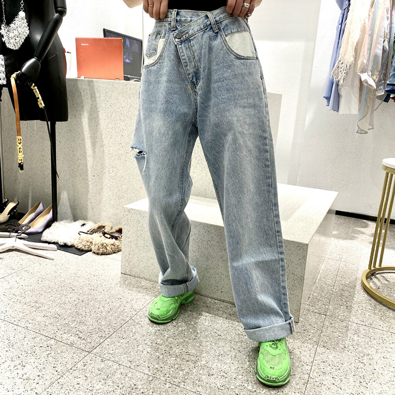 2024 Autumn and Winter New Retro High Waist Hyuna Dad Jeans White Pocket Ripped Denim Carrot Pants Trousers for Women