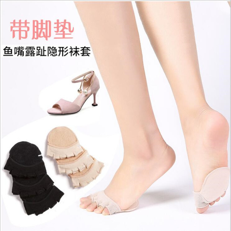 Xia Women's Half-Palmer High Heels Shallow-cut Boat Socks Five-finger Socks Sponse Foot Pad Invisible Non-slip Exo-finger Half-cut Socks