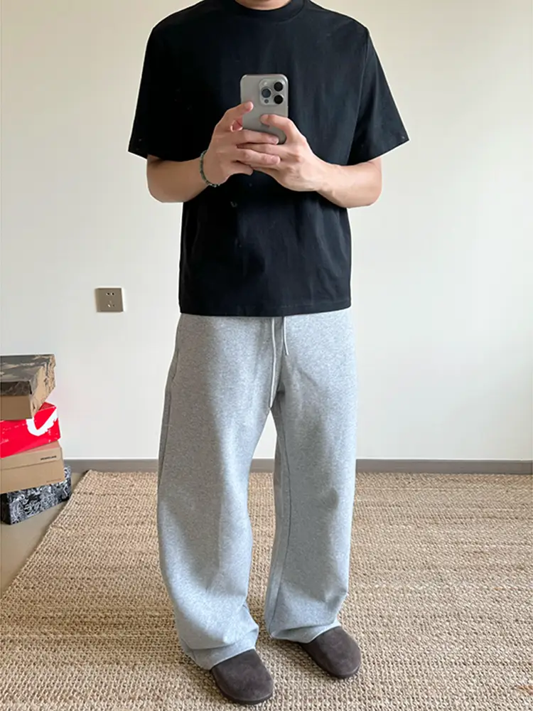 Gray American Hiphop Sweatpants Men's Summer Trendy Casual Pants Versatile Draped Wide-Leg Scimitar Sweatpants