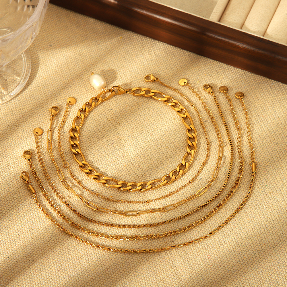 INS Style Vintage 18K Gold Plated Fejia Freshwater Baroque Pearl Footlink Women's Fashion Stainless Steel Footlink Jewelry