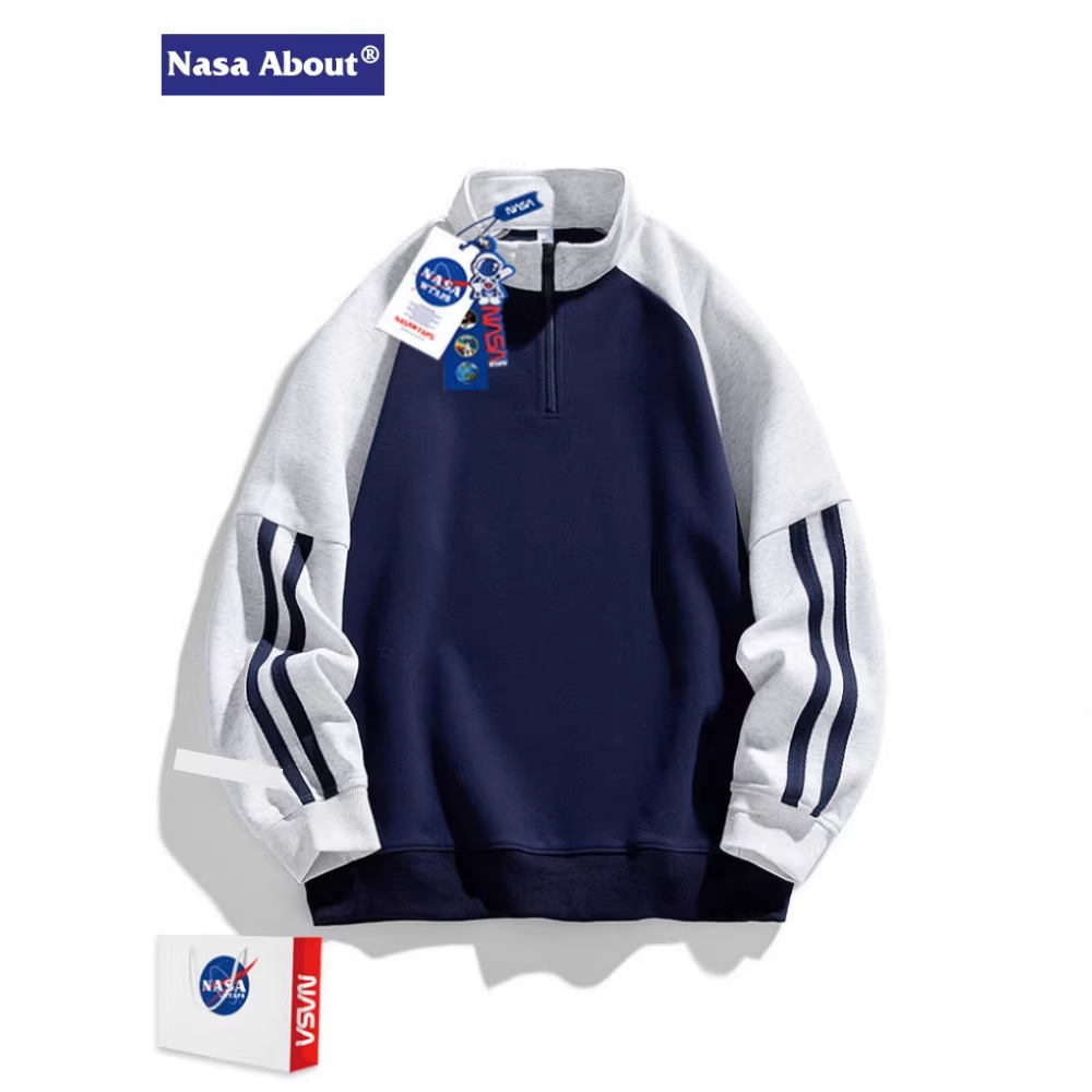 Nasa about American-Style Half-Zip Sweatshirt Men's Retro Top Spring and Autumn Men's Casual Jacket