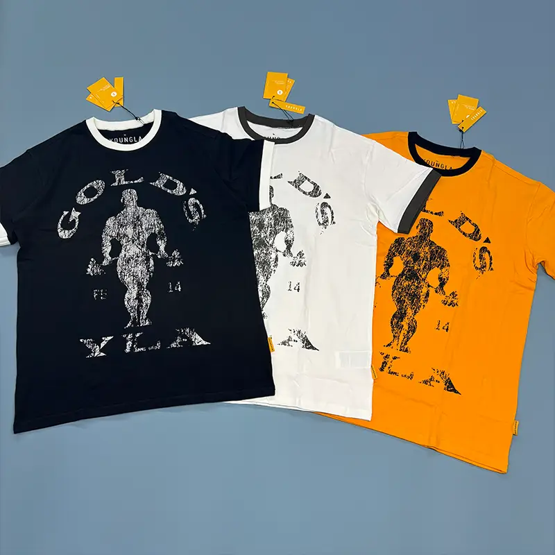 Sports T-Shirt Men's youngLA American retro Trendy Casual Fitness Short Sleeve Men's Crewneck Loose Muscle Cotton Top