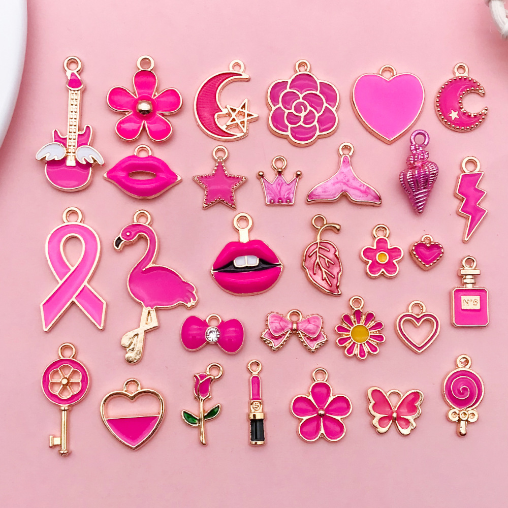 1 Rose Red Red Red Crowned Crane Lips Lipstick Guitar Drop Oil Alloy Accessories DIY Phone Chain Necklace Earrings Pendant