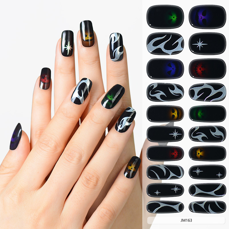 Uv Semi-Cured Manicure Stickers Waterproof Full Stickers New Halloween Half-Baked Nail Stickers Phototherapy Lamp Gel Nail Stickers