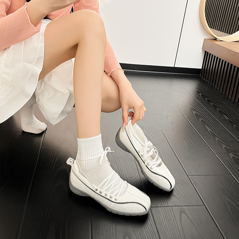 Summer New Niche Design South Korea Ballet Strap Shoes Vintage German Training Shoes Square Toe Flat Mary Jane Shoes Women