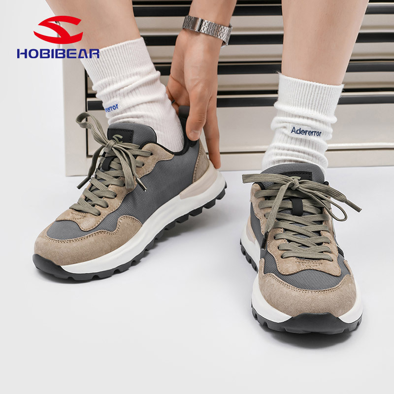 Hobibear Leather Youth Sports Shoes Spring & Fall Low-Top Men's Walking Shoes Outdoor Casual Shoes Factory Direct Sales