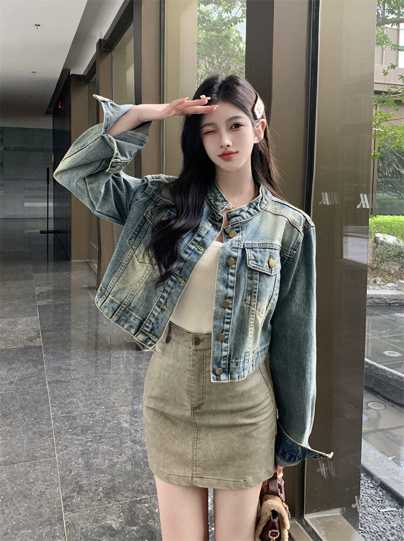 American Style Retro Denim Coat Women's Spring and Autumn 2024 New Style Small High-end Super Nice Design Top