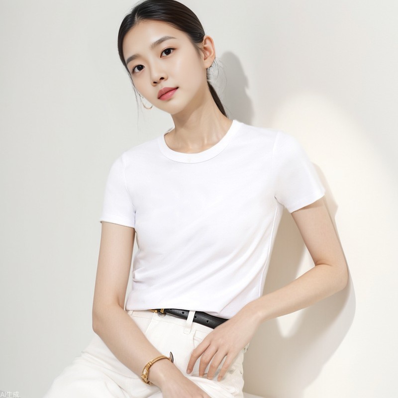 Canvaus Women's New Korean Style Pure Color Round Neck Short-Sleeved T-Shirt Women's Summer Slimming Look Pure Cotton Top Trendy
