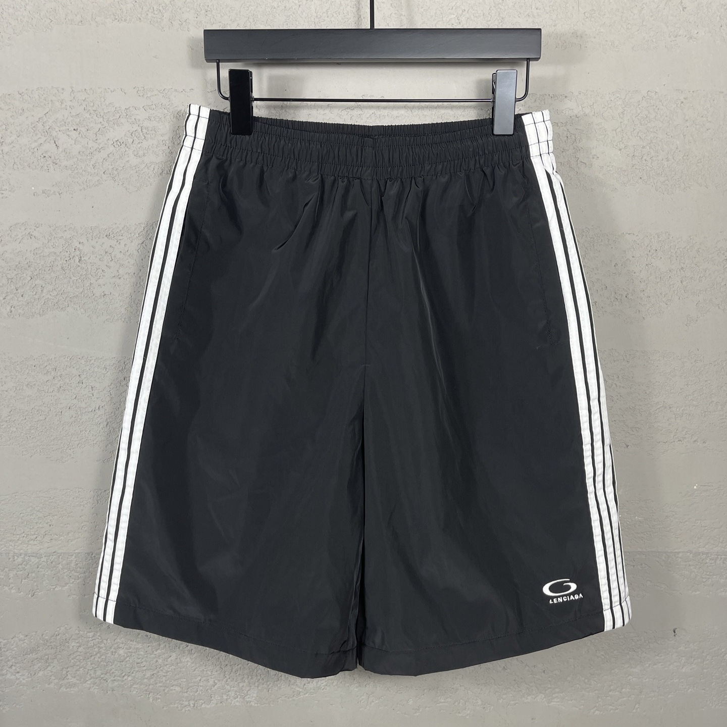 Balenciaga Classic Logo Embroidered Nylon Drawstring Shorts Black