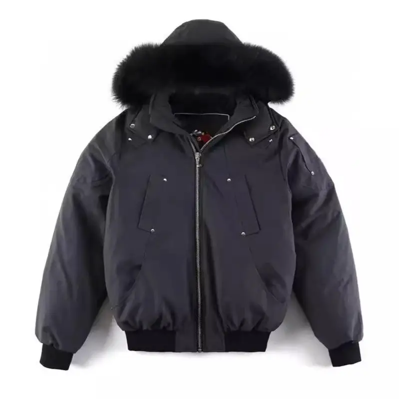 Moose Knuckles Down Jacket Fox Fur Collar Men's Black