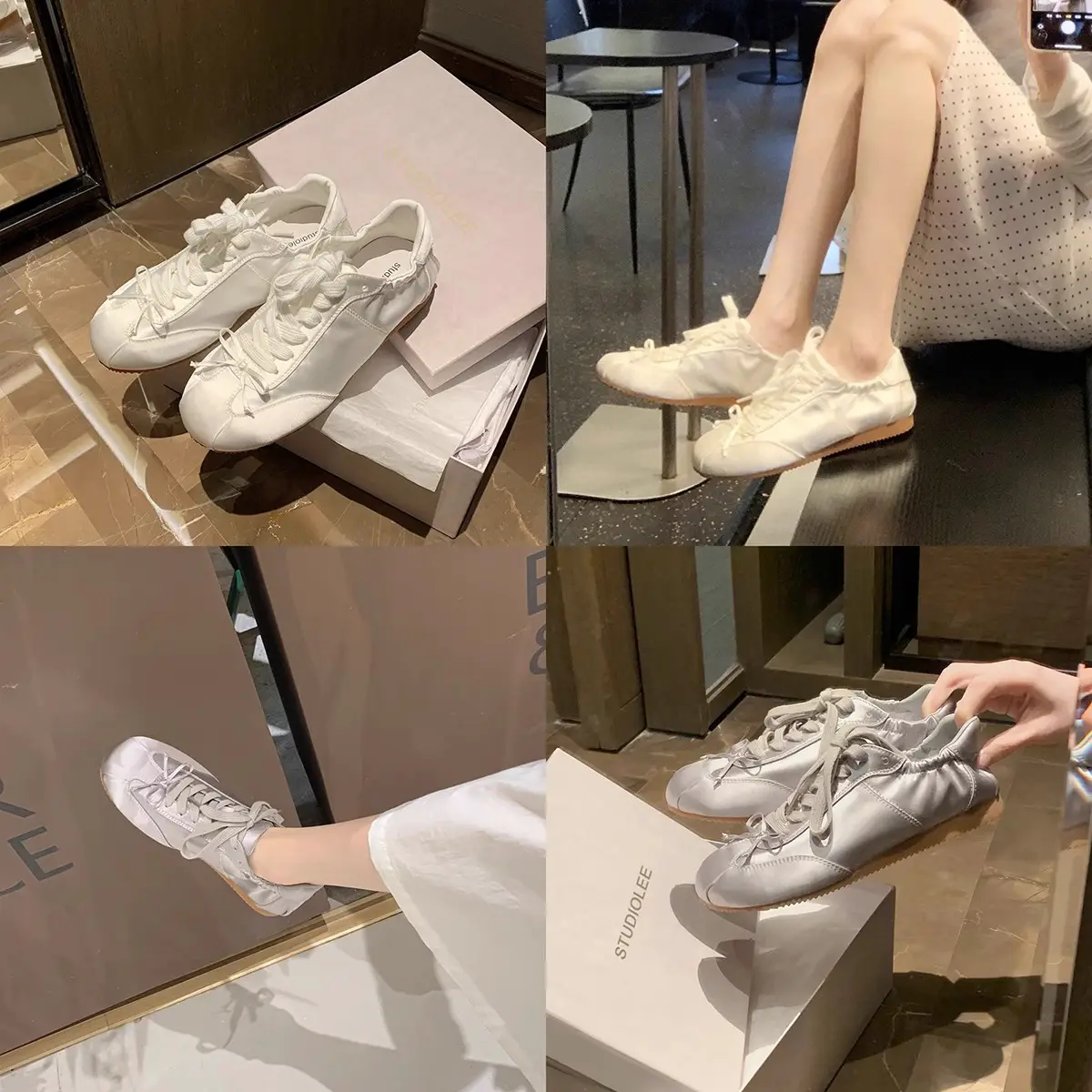 Grape Mom studiolee Same Style Ballet Style Sweet Sister Round Head Satin Sports Board Shoes Bow Casual German Training