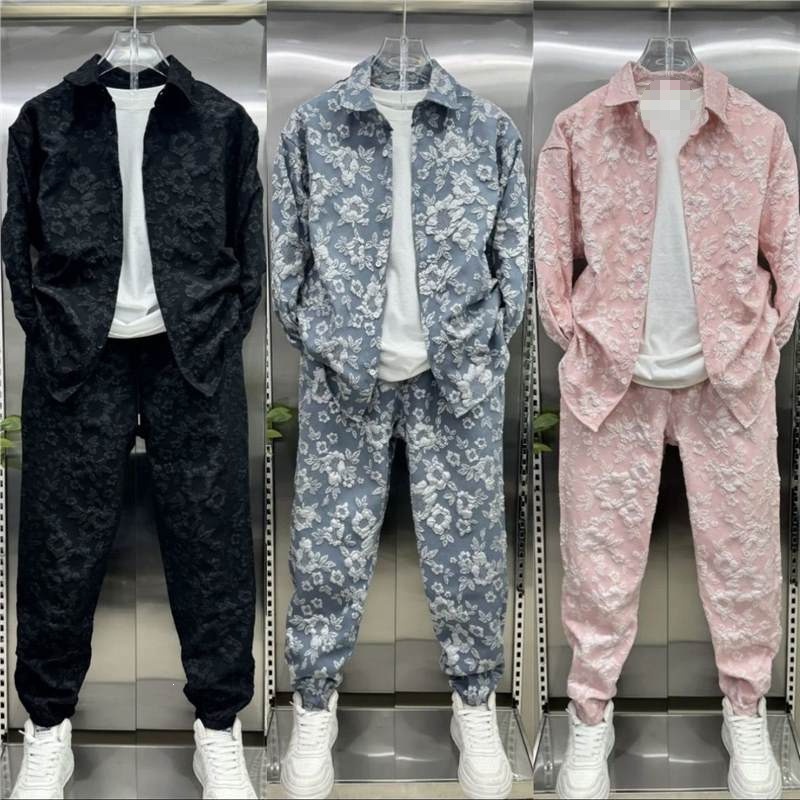 Autumn New Style Three-Dimensional Embossed Jacquard Shirt Jacket and Trousers Two-Piece Set Men's Trendy Casual Sports Suit