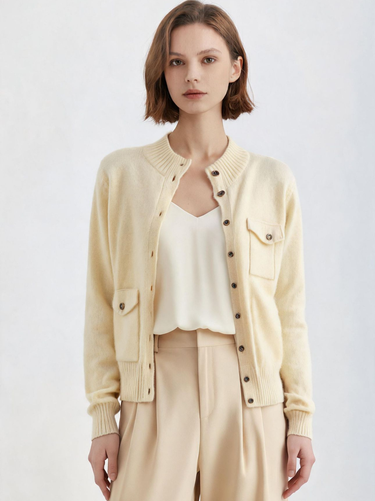 Lp Sweater Women's Autumn and Winter 100% Merino Wool Knitted Cardigan Casual Versatile Stand-Up Collar Wool Sweater Wool Cardigan