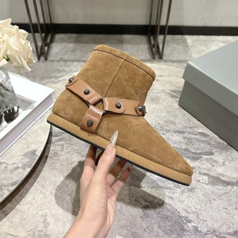 In-Stock Autumn and Winter New High Version Paris Snow Boots Solid Color Belt Classic Versatile Thickened Warm Snow Boots Women's Shoes