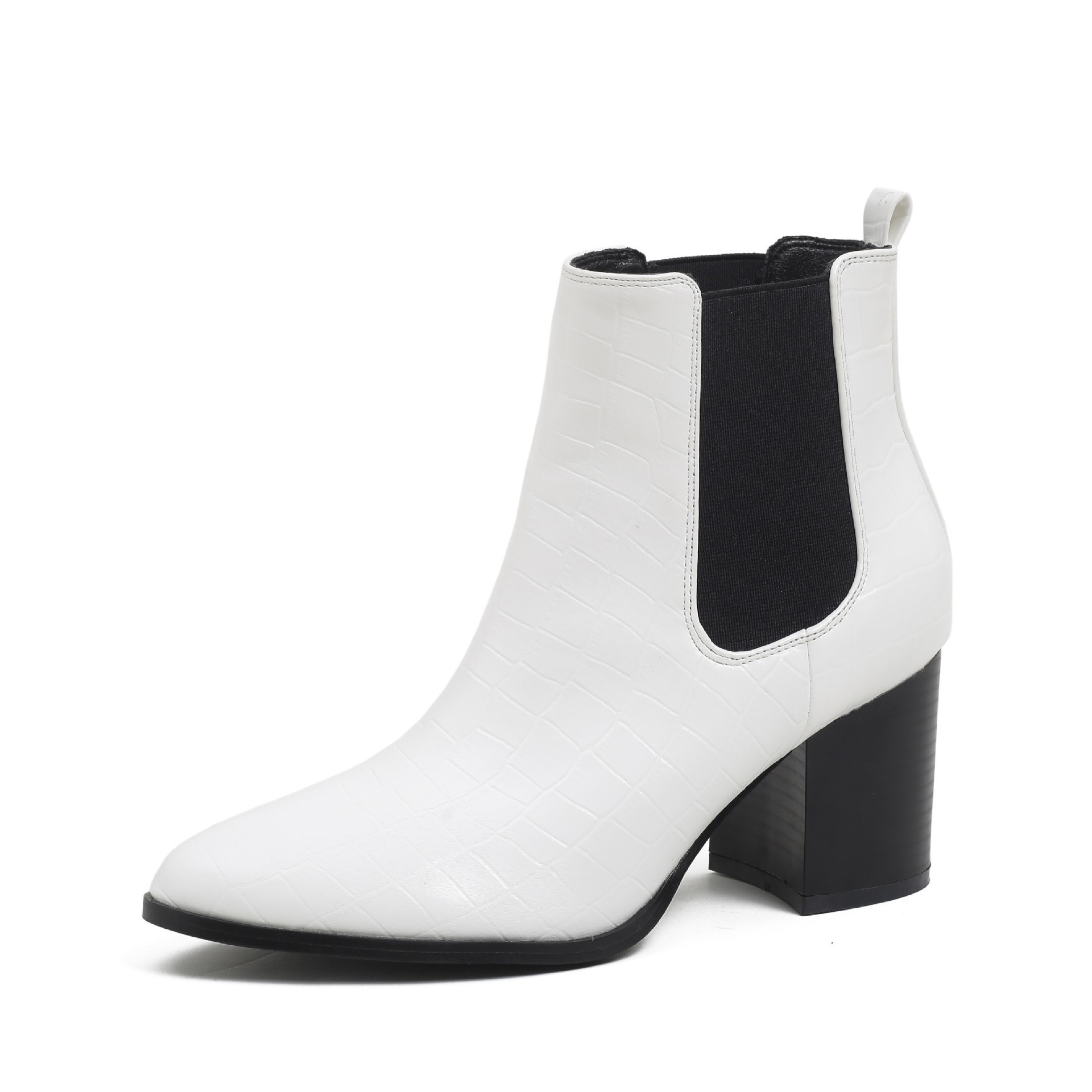 in stock European and American High-heeled Shoes plus size White Crocodile Pattern PU Leather Tall Heel Ankle Boots and Naked Boots Chelsea Boots Women