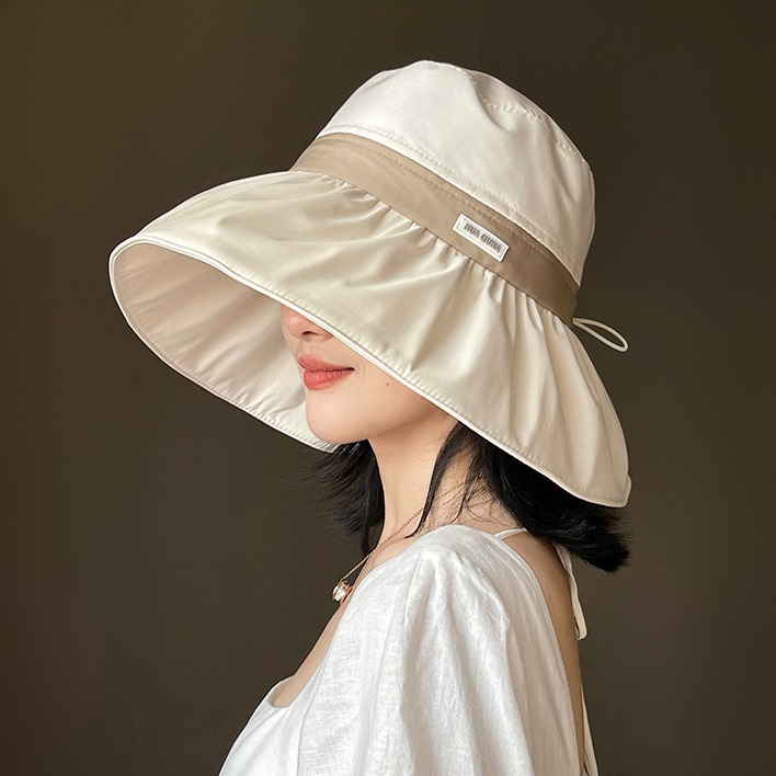 Hat Women's Summer Sunscreen Sun Hat Colored Glue Anti-UV Large Rim Sun Hat Outdoor Seaside Holiday Fisherman Hat