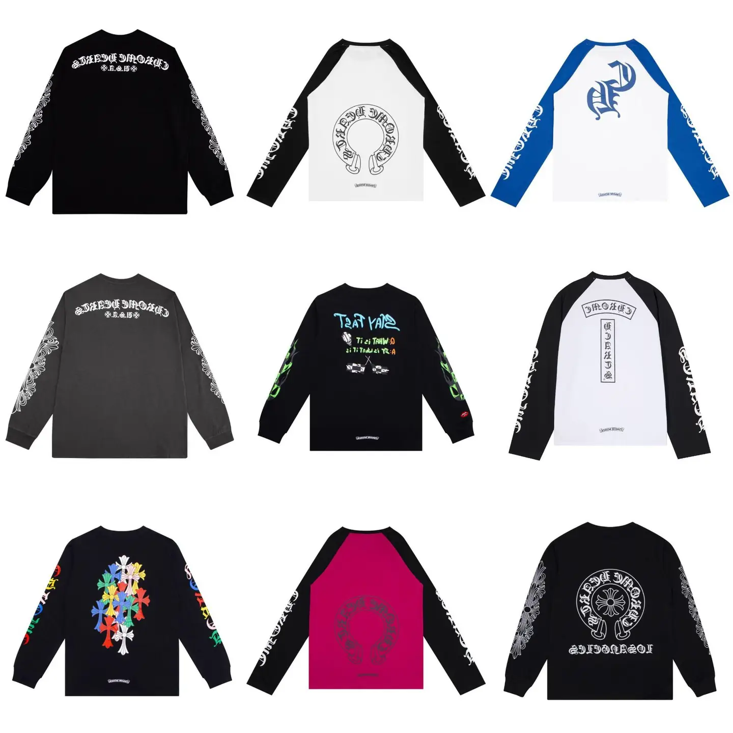 Cross-Border Trendy Brand Chrome Heart Chrome Heart Long-Sleeved T-Shirt Pure Cotton Men's and Women's Loose Ready-Made Wholesale