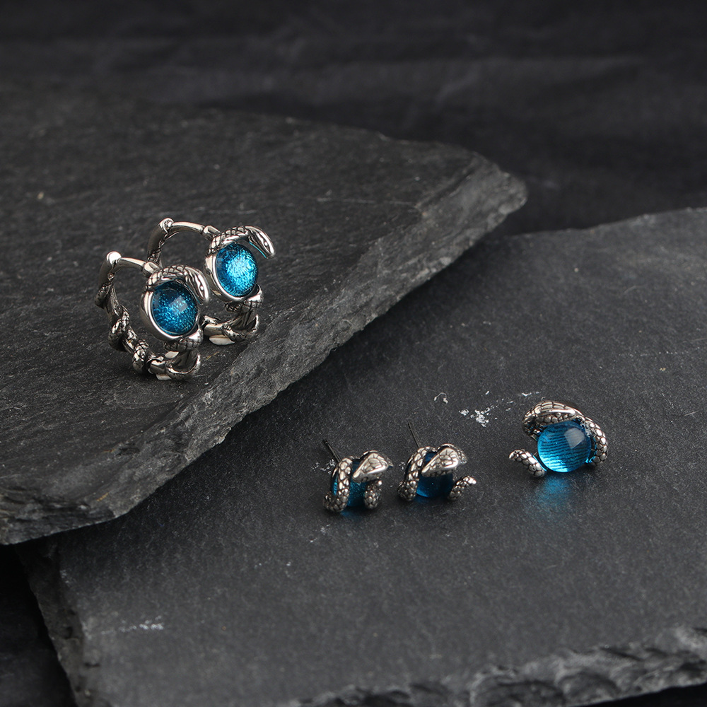 Vintage Medusa's Eye Earrings for Women, Unique Minimalist Style Moonstone Snake Ear Clips, Fashion Trendy Little Snake Earrings