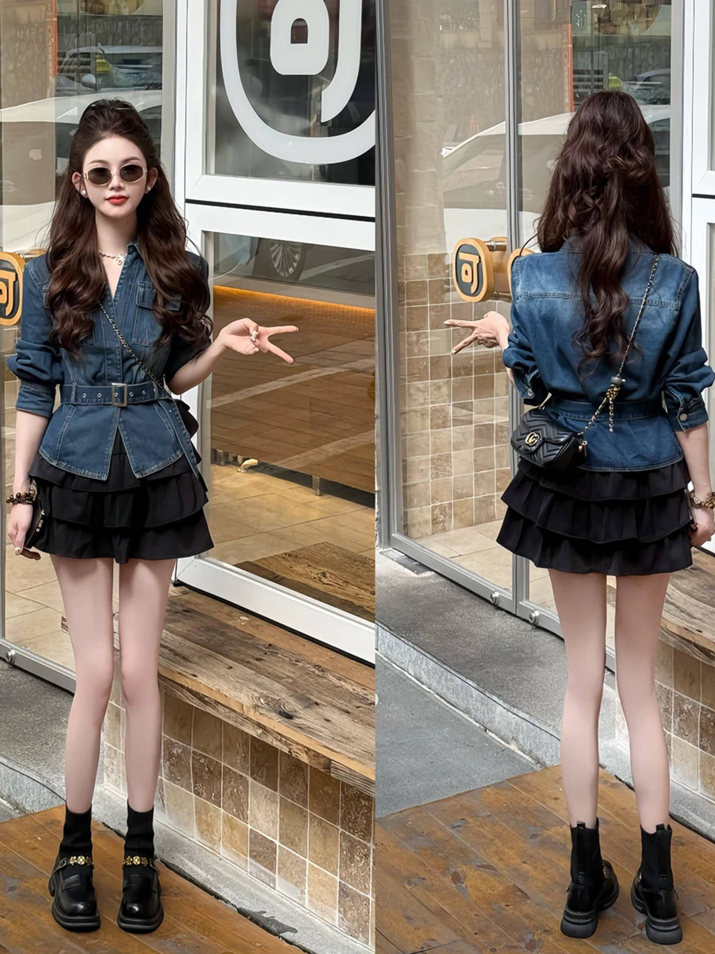 Super Stylish and Elegant Waist-Cinching Denim Jacket for Women, New Spring Model with a High-End Vintage Look, Slimming and Versatile, Trendy Turn-Down Collar Top