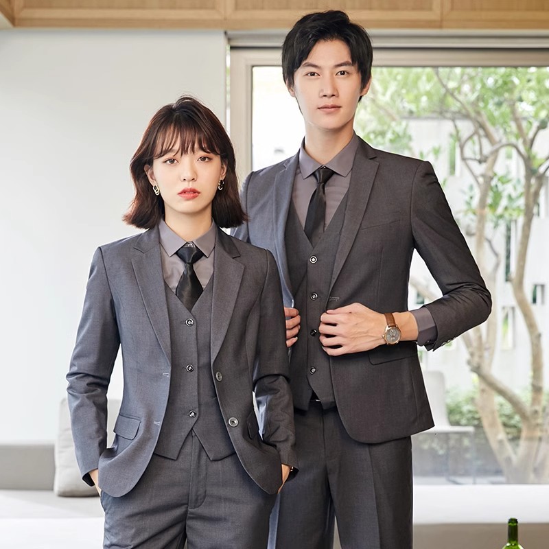 Men's Three-Piece Suit Business Formal Gray Shirt Vest Suit Professional Workwear Summer Work Clothes
