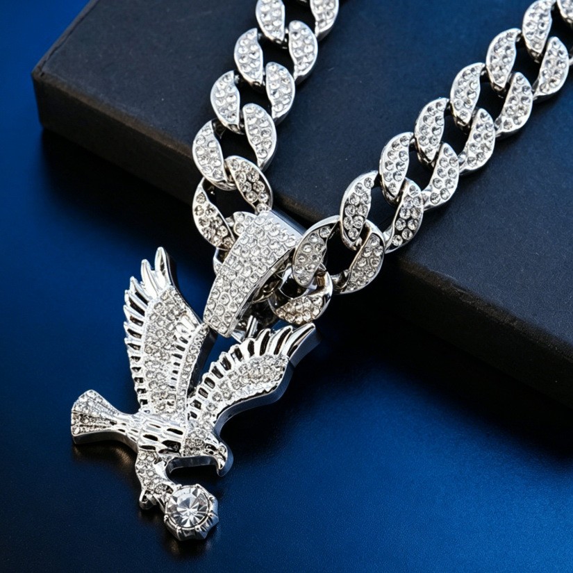 European and American New Personalized Eagle Wing Pendant Cuban Necklace Unisex Niche Versatile Jewelry Chain Wholesale Ins Style