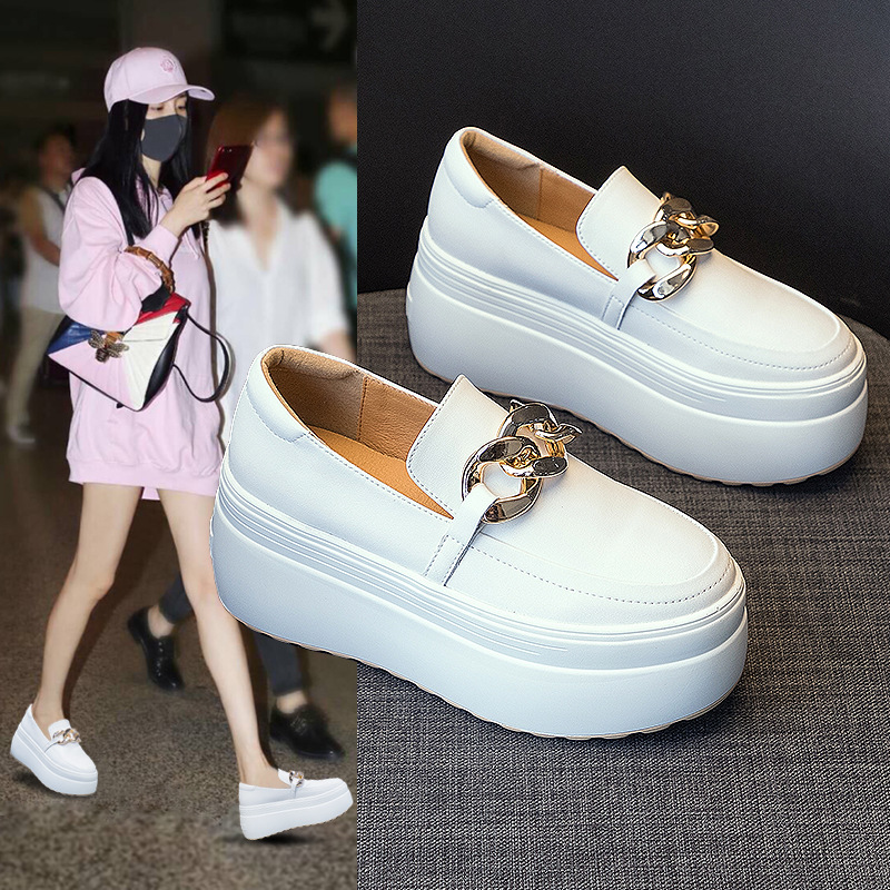 Platform Casual Shoes for Women, 2026 Spring New Fashion Thick-Soled Trendy Round-Toe Solid Color Slip-On Shoes
