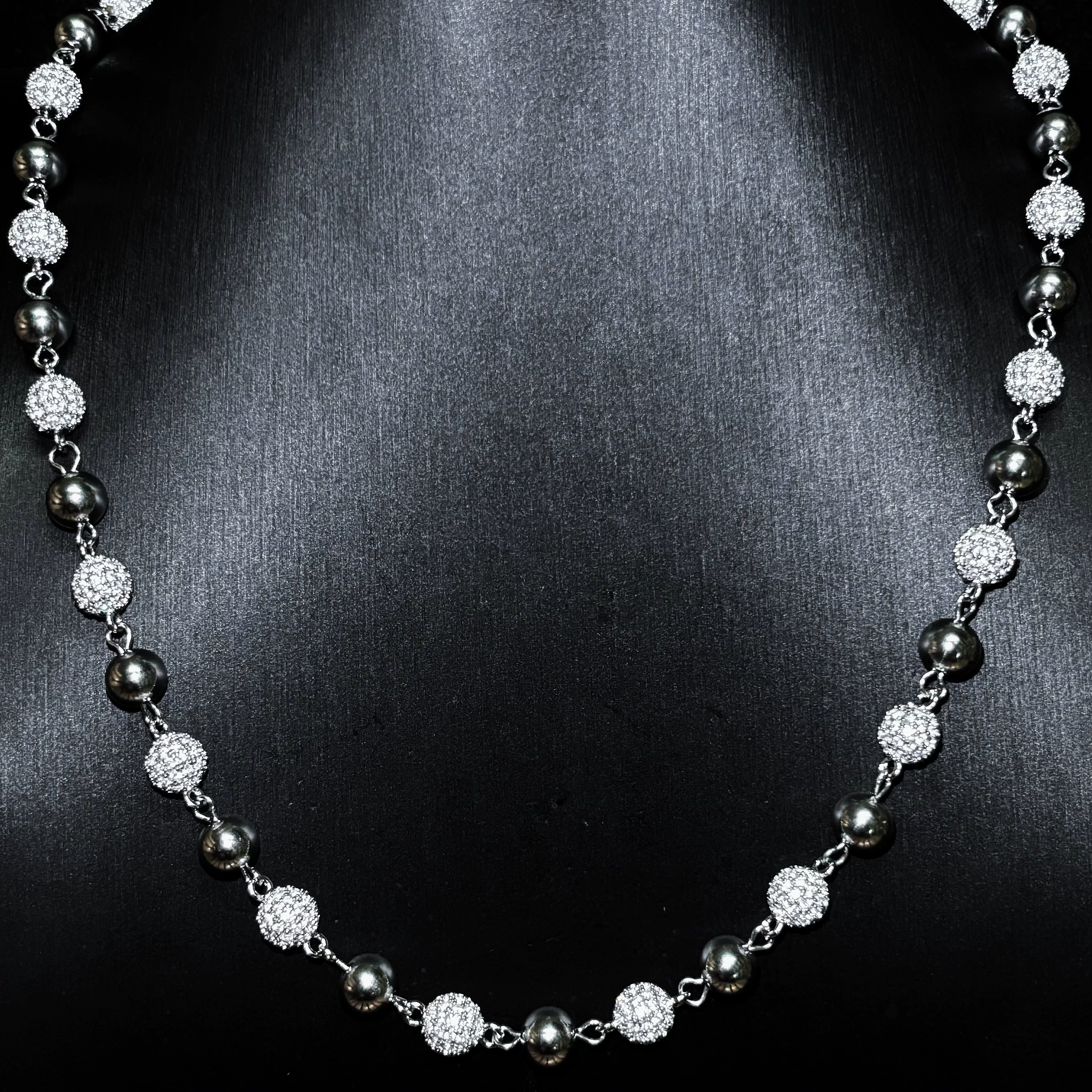 Mr. Blingggggg European and American Hip Hop Jewelry 8mm Versatile Full Diamond Splicing Non Diamond Round Bead Couple's Necklace