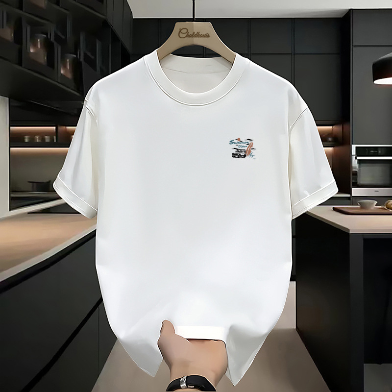 Summer Trendy Heavyweight 200g T-Shirt for Men, Short-Sleeve, Loose Fit, Plus Size, Men's Oversized Pure Cotton Base Shirt