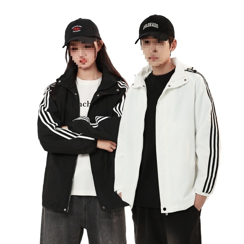 Autumn and Winter Men's Jacket Teenager Thin Loose Three Bars Sports Hooded Top Windproof Waterproof Jacket for Women