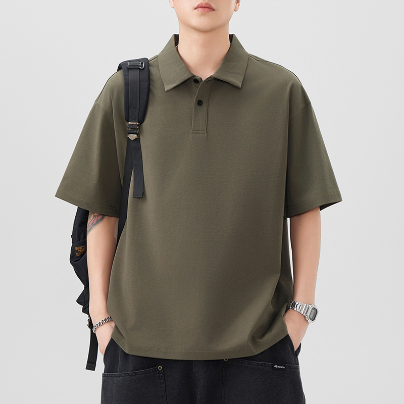 Shanggu Men's Summer New Heavyweight Solid Color Polo Shirt Men's Trendy Loose Short Sleeve T-Shirt Versatile Short Sleeve