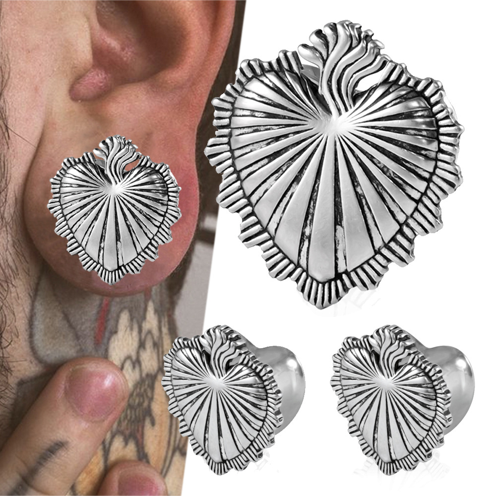 Cross-Border Stainless Steel Heart-Shaped Steel-Colored Ear Cuffs, European and American Minimalist Integrated Ear Expanders, Ear Piercing Expanders 8-25mm