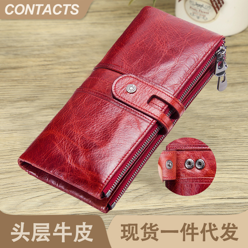 Black Angel European and American Fashion Cowhide Women's Wallet Casual Long Buckle Women's Genuine Leather Clutch Cross-Border Dropshipping