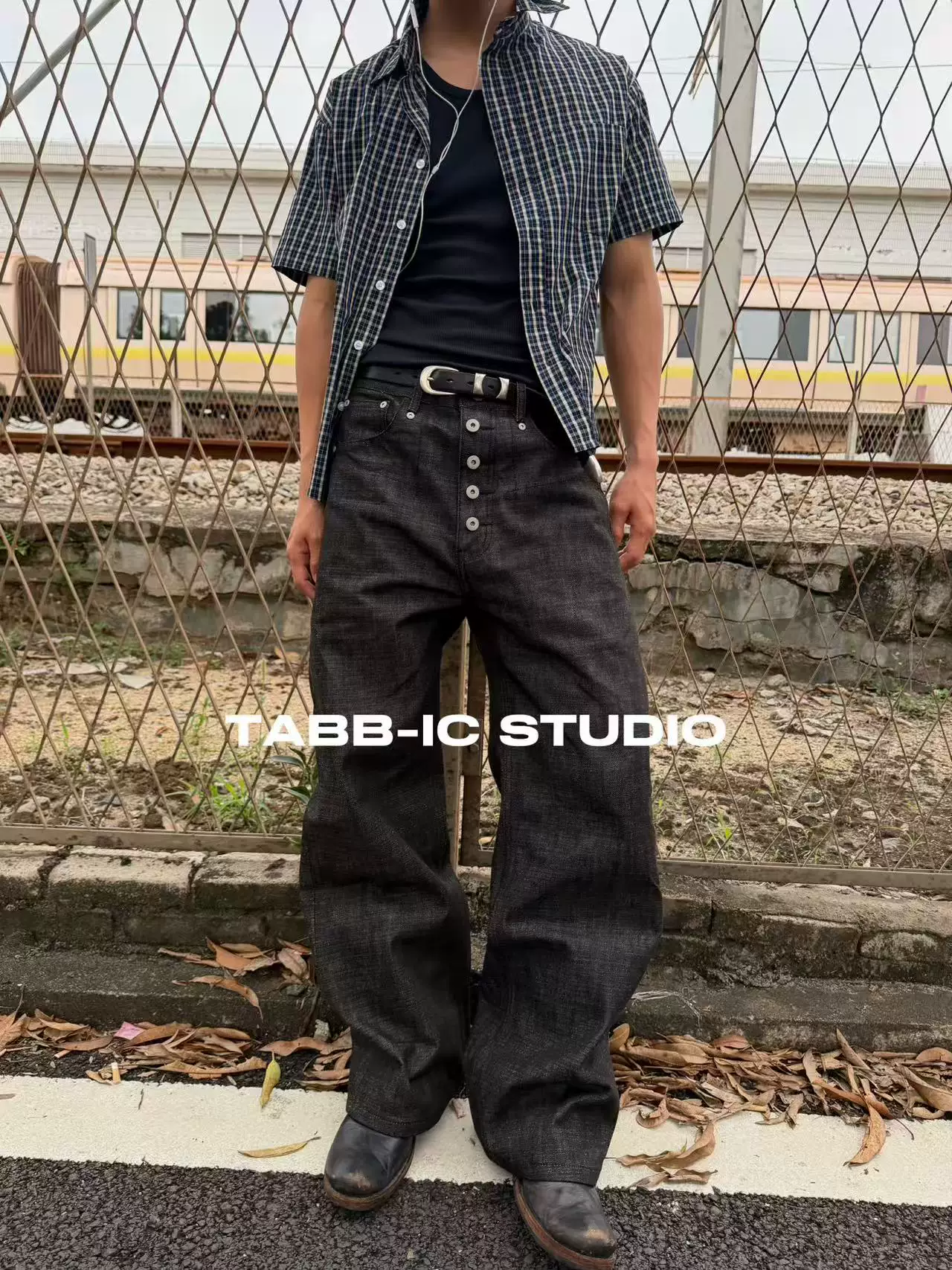 Tabbicstudio Liema Series Black Denim 14oz Bamboo Joint Fake Five-Button Heavy-Duty Raw Denim Straight-Leg Jeans Fotografie QC de pe TAOBAO pe Qualit.ly