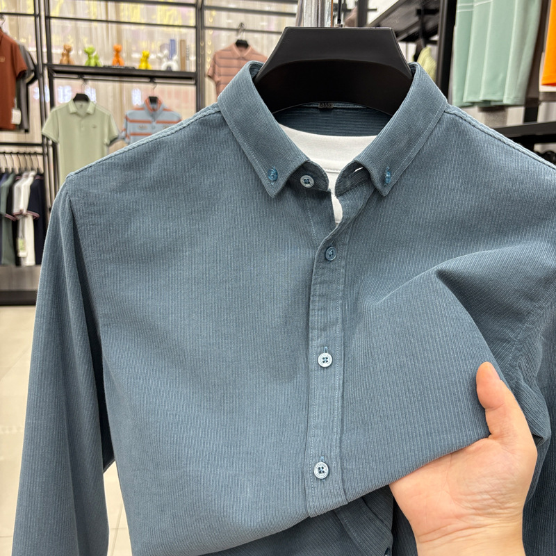 High-End All-Cotton New Men's Long-Sleeve Shirt for Autumn, Business Casual Oxford Fabric Base Layer Shirt for Men
