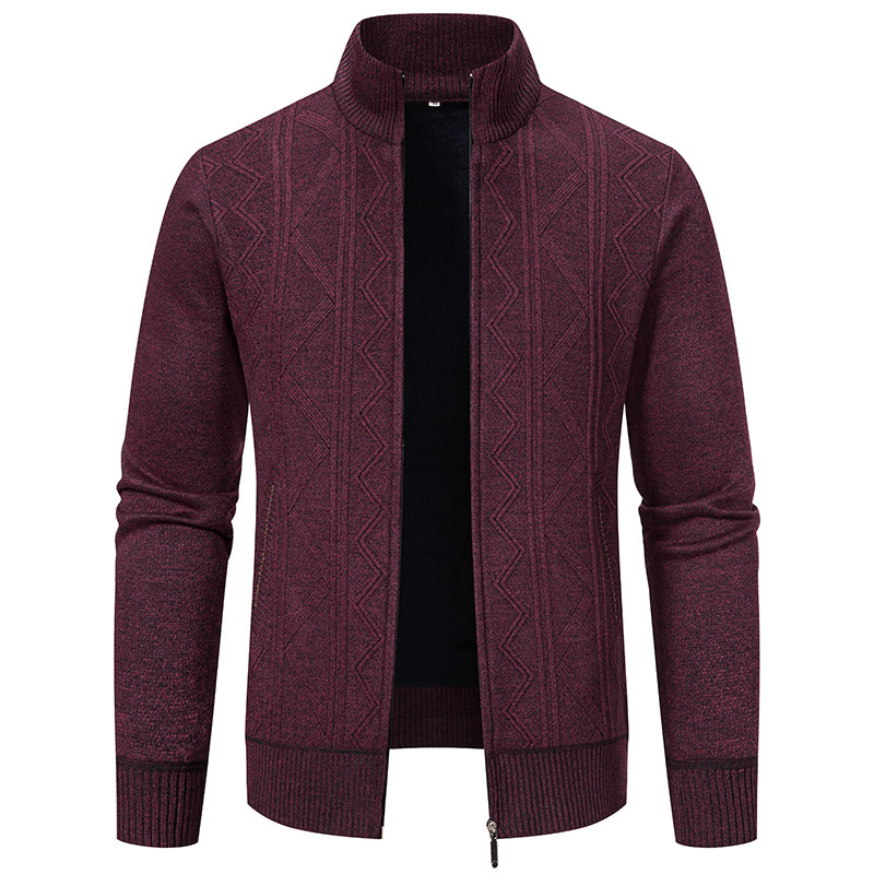 Classic Jacquard fleece-lined Sweater Coat Men's Autumn and Winter Warm Young and Middle-aged Father Fashion Casual Elegant Collar Cardigan