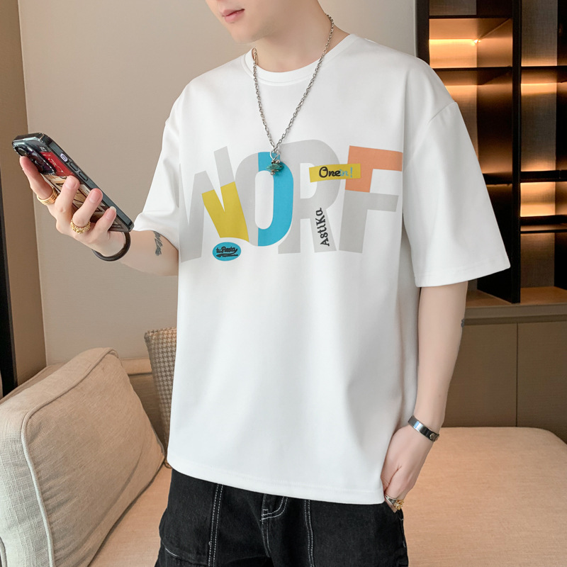 Summer New Hong Kong Style Short-sleeved Boys Loose plus size Casual Collocation Teenagers Plus Fat Plus Tide T-shirt Top