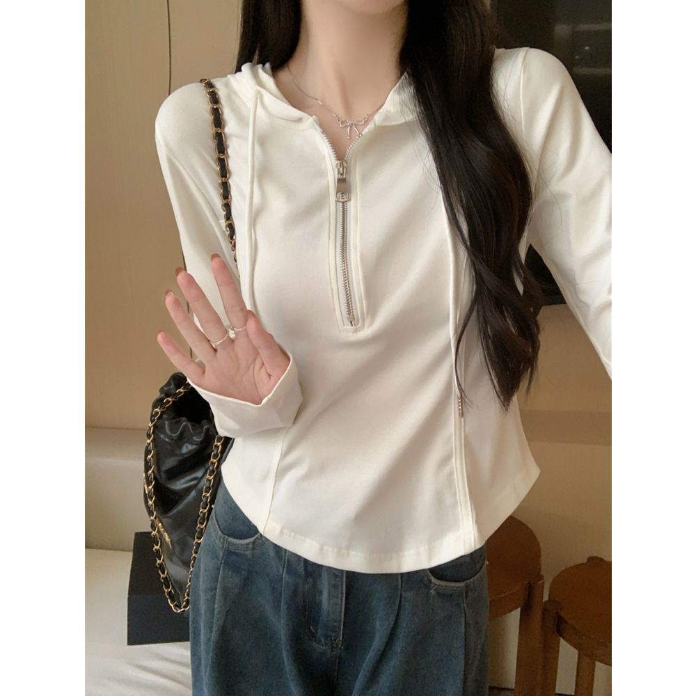 White Long-sleeved T-shirt Women's New Design Sense Sweater with Spring and Autumn Base Shirt Fashionable Casual Age-reducing Top