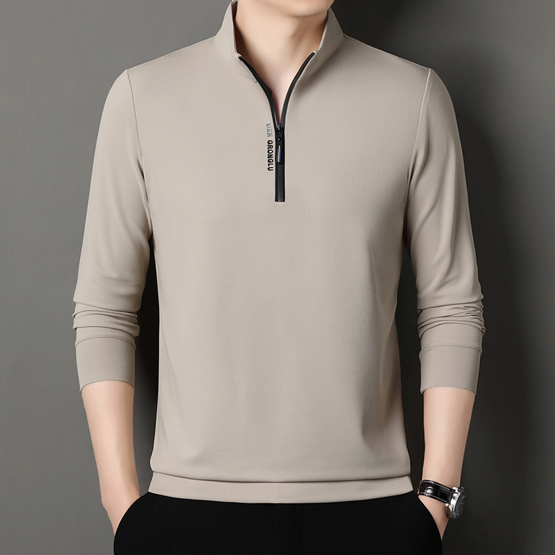 Men's Polo Shirt Long-sleeved T-shirt Spring and Autumn New Business Casual Men's Middle-aged Dad Half-zipper Collar Sweater