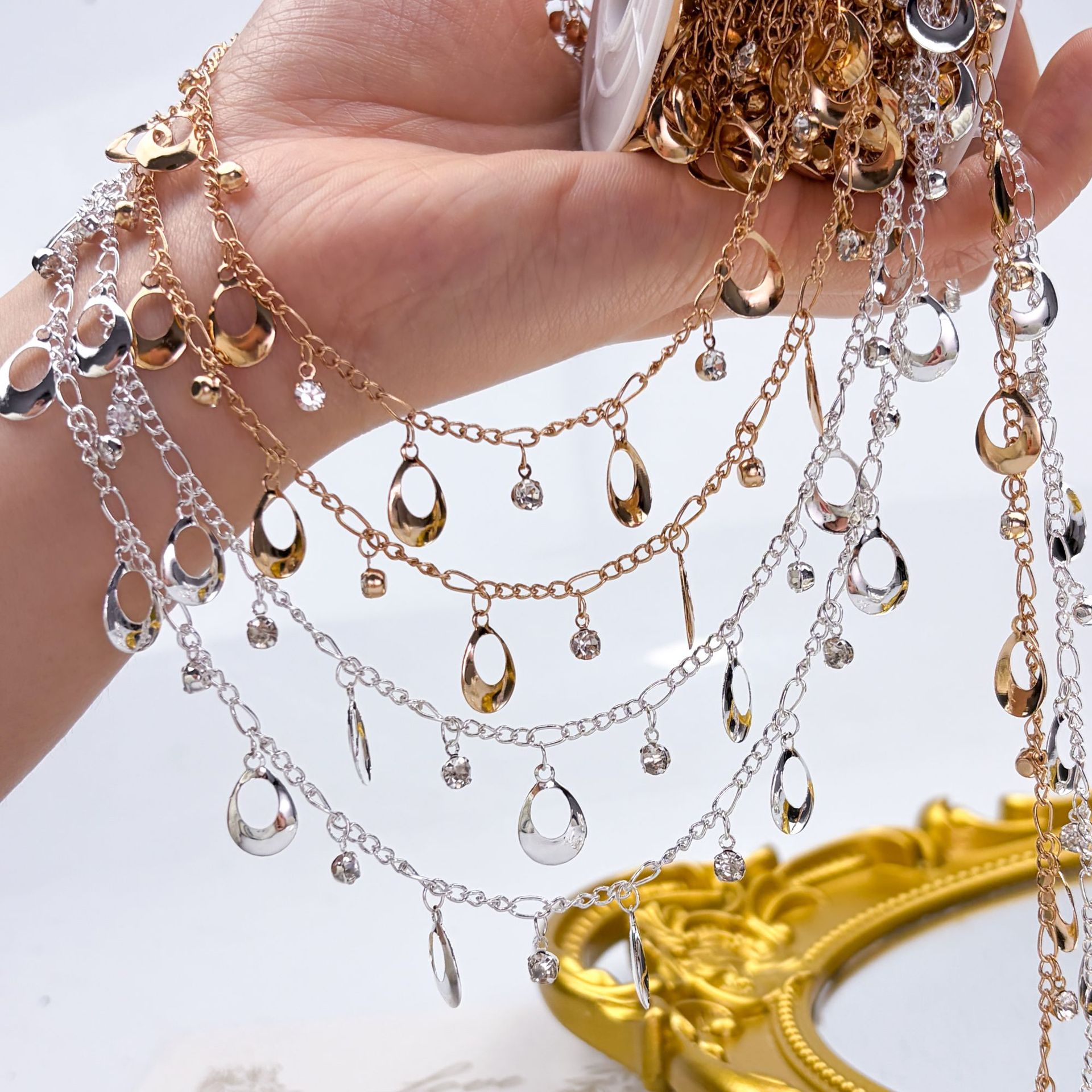 Chain DIY Phoenix Tail Water Drop-Shaped Tassel Rhinestone Chain, Scarf Decoration, Clothing Accessories, Color-Preserving Water Drop Chain