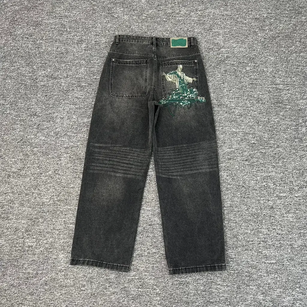 Denim Jeans Gallery Straight-Leg Jeans Men's Retro Embroidery Streetwear Men's Cross-Border Casual Pants