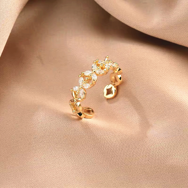 Real Gold Electroplated Copper Inlaid Zircon Instagram Trendy Jewelry Women's Niche Design Light Luxury High-Level Cool Style Open Ring