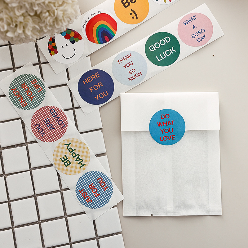 English Short Phrases for Concise Expression, Fun Round Stickers, Non-Drying Adhesive Labels