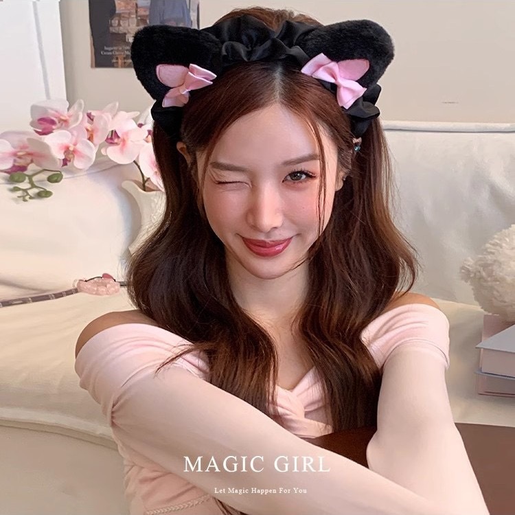 Cute Stereo Plush Cat Ear Headband Headband Girl Cat Bow Headband Face Wash Hairpin Hair Accessories