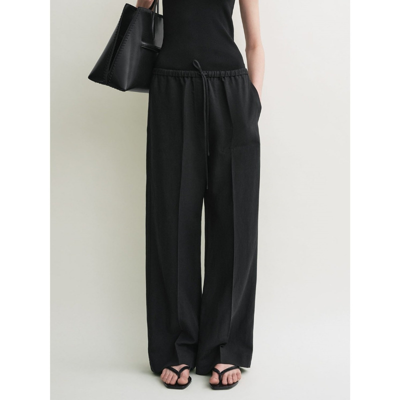 Longmei Elastic Waist Tencel Linen Wide-Leg Pants 2026 Spring and Summer New Tot Style Simple Commuter Casual Pants for Women